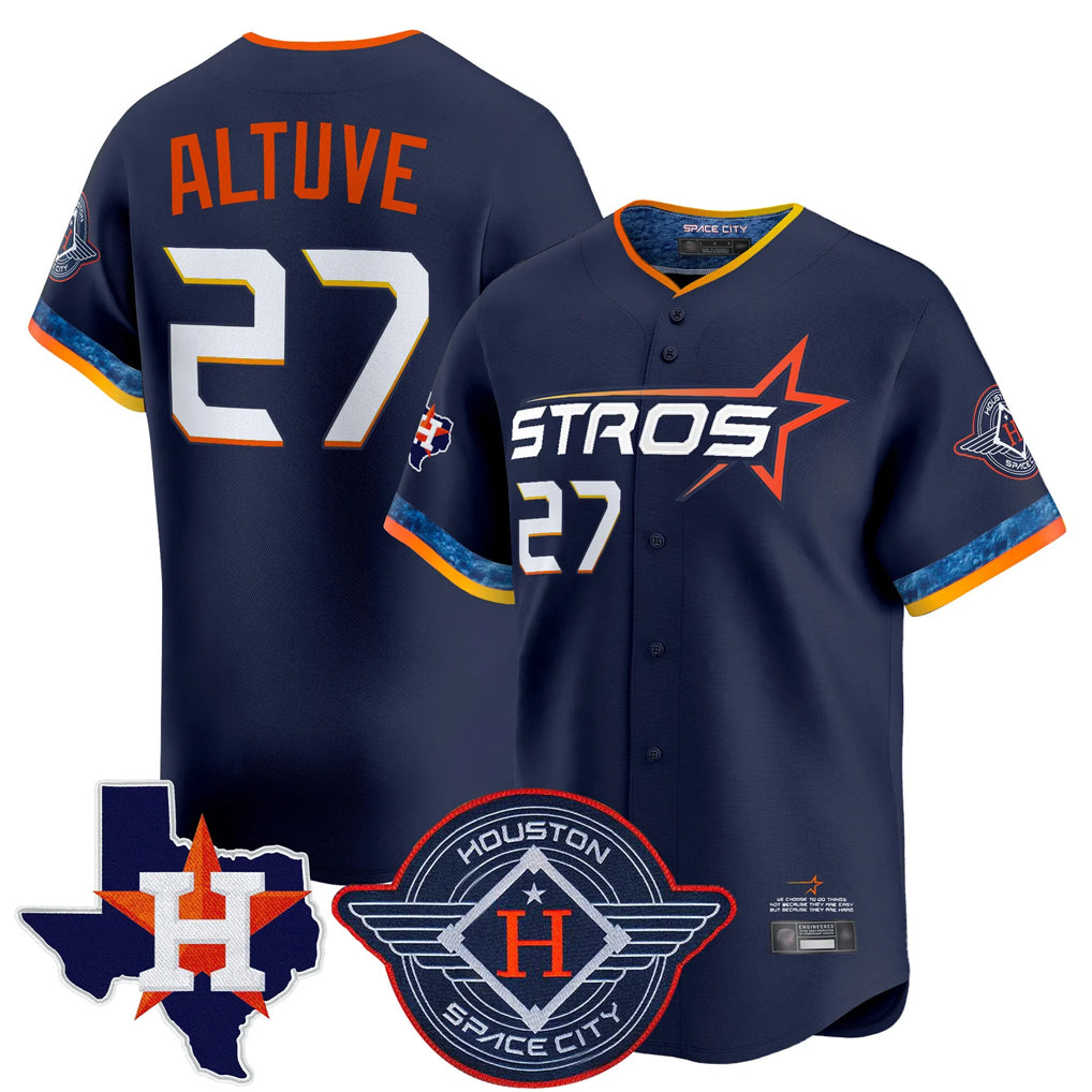 Fenge H.Astros #27 Jose Altuve Player Navy City Connect Texas Patch Vapor Premier Limited Home Stitched Jerseys