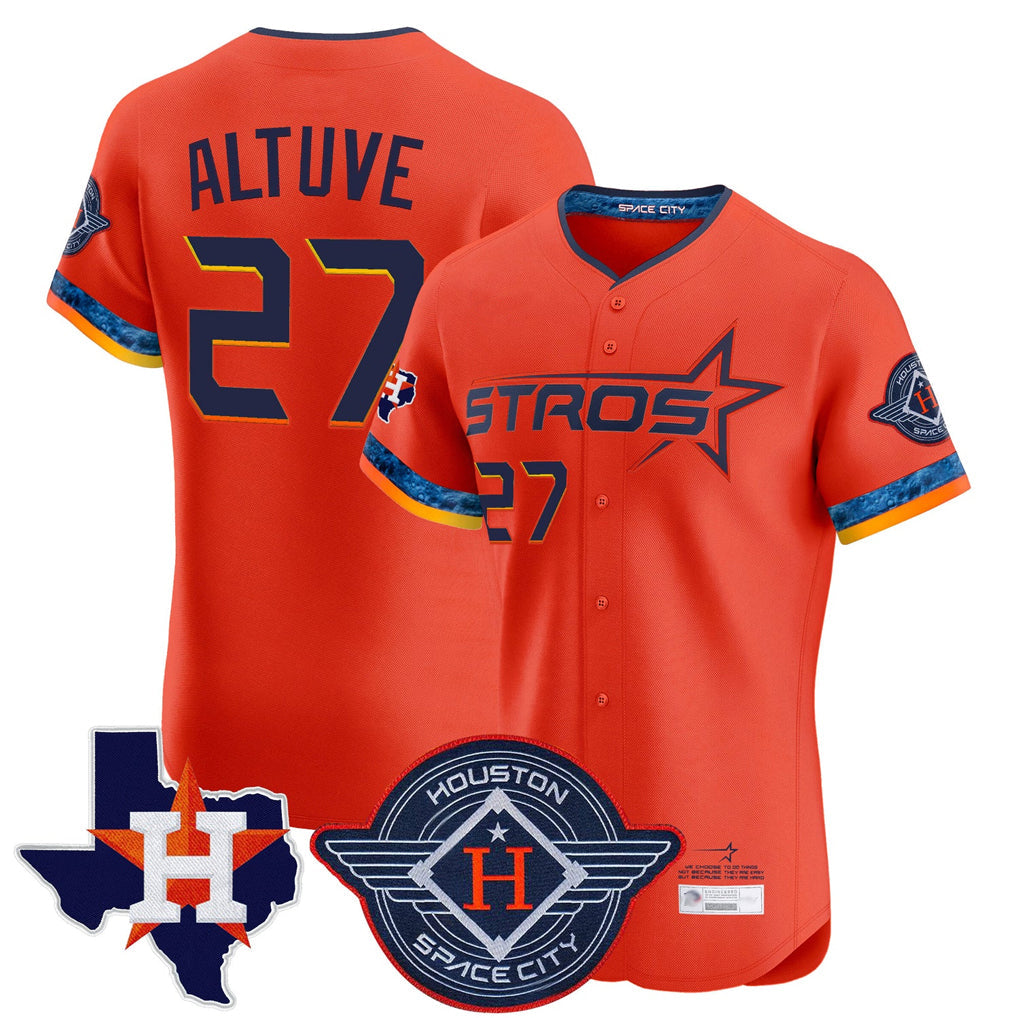 Fenge H.Astros #27 Jose Altuve Player Orange City Connect Texas Patch Vapor Premier Limited Elite Home Stitched Jerseys