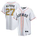 Fenge H.Astros #27 Jose Altuve Player White Gold Collection Game Home Stitched Jerseys