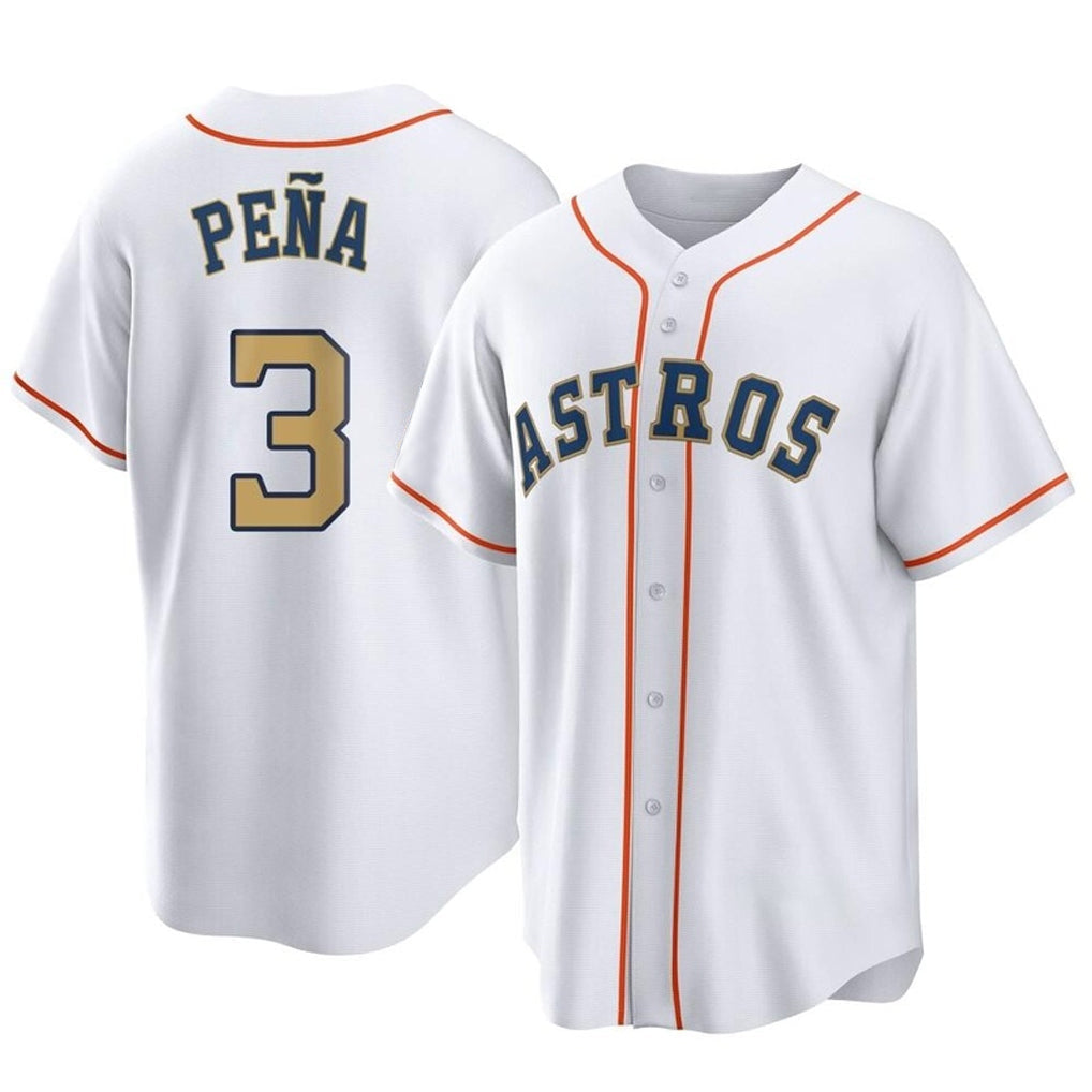 Fenge H.Astros #3 Jeremy Pe?a Player Gold Collection Game Home Stitched Jerseys