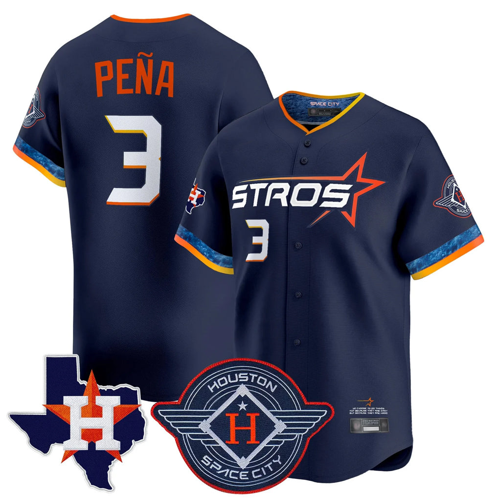Fenge H.Astros #3 Jeremy Pe?a Player Navy City Connect Texas Patch Vapor Premier Limited Home Stitched Jerseys