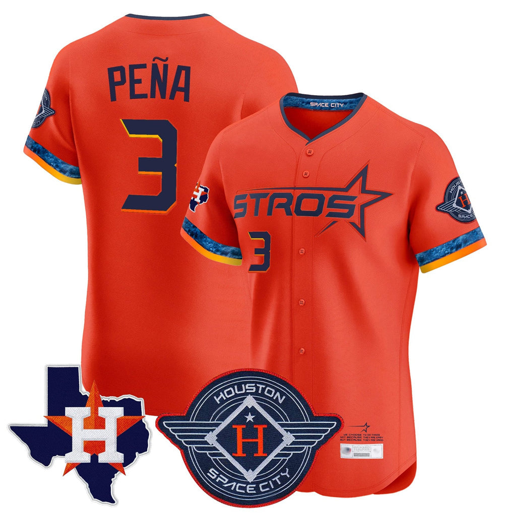 Fenge H.Astros #3 Jeremy Pe?a Player Orange City Connect Texas Patch Vapor Premier Limited Elite Home Stitched Jerseys