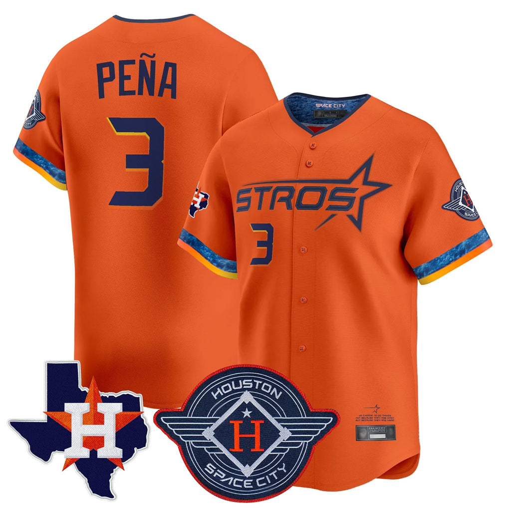 Fenge H.Astros #3 Jeremy Pe?a Player Orange City Connect Texas Patch Vapor Premier Limited Home Stitched Jerseys