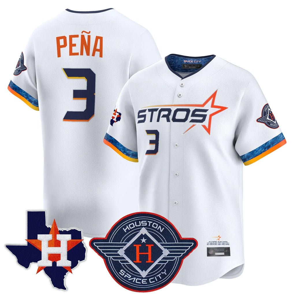 Fenge H.Astros #3 Jeremy Pe?a Player White City Connect Texas Patch Vapor Premier Limited Home Stitched Jerseys