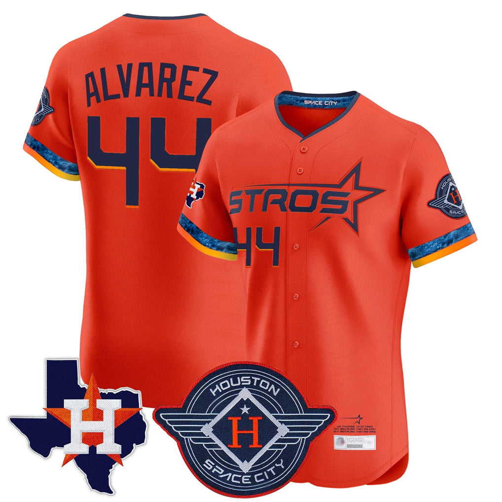 Fenge H.Astros #44 Yordan Alvarez Player Orange City Connect Texas Patch Vapor Premier Limited Elite Home Stitched Jerseys