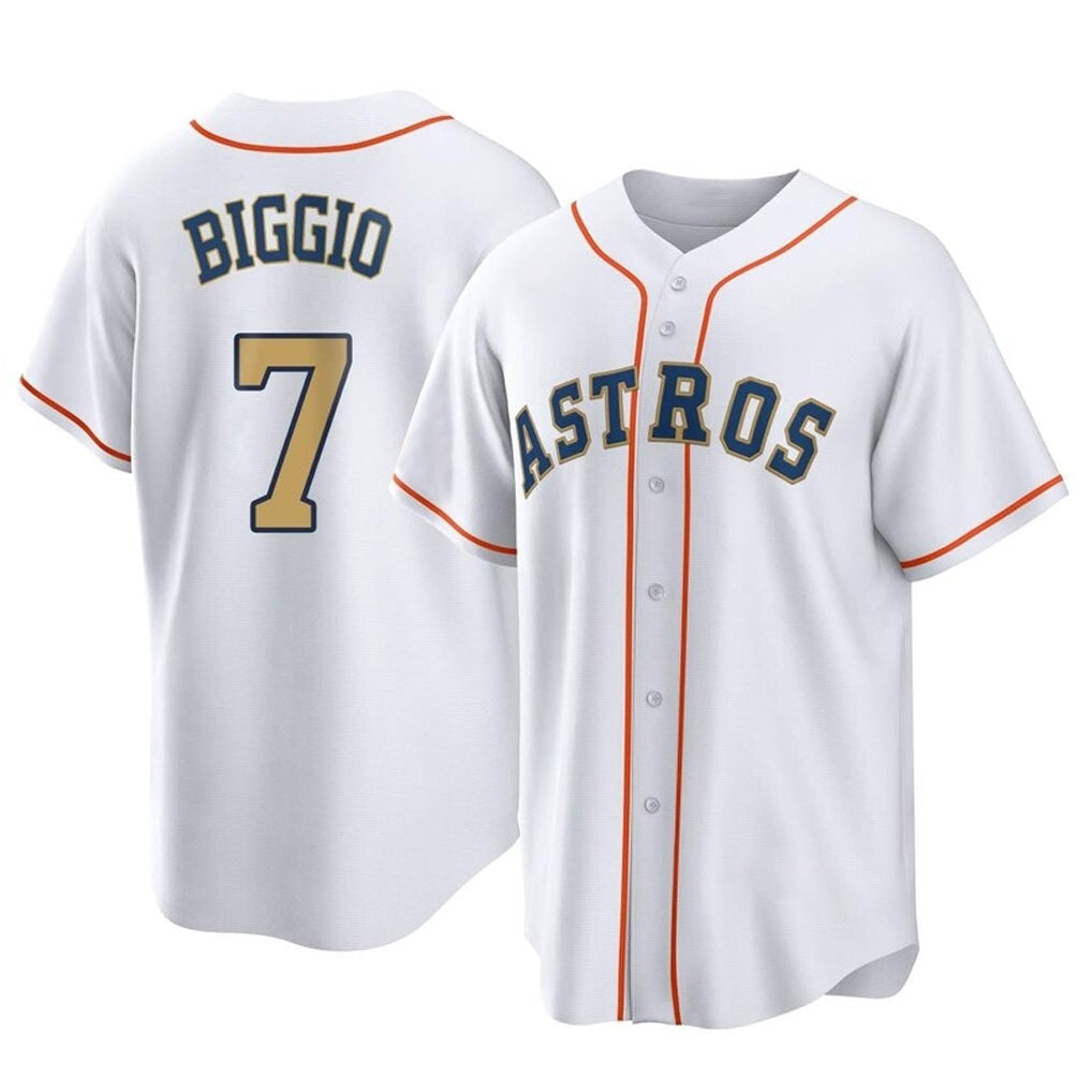 Fenge H.Astros #7 Craig Biggio Player Gold Collection Game Home Stitched Jerseys