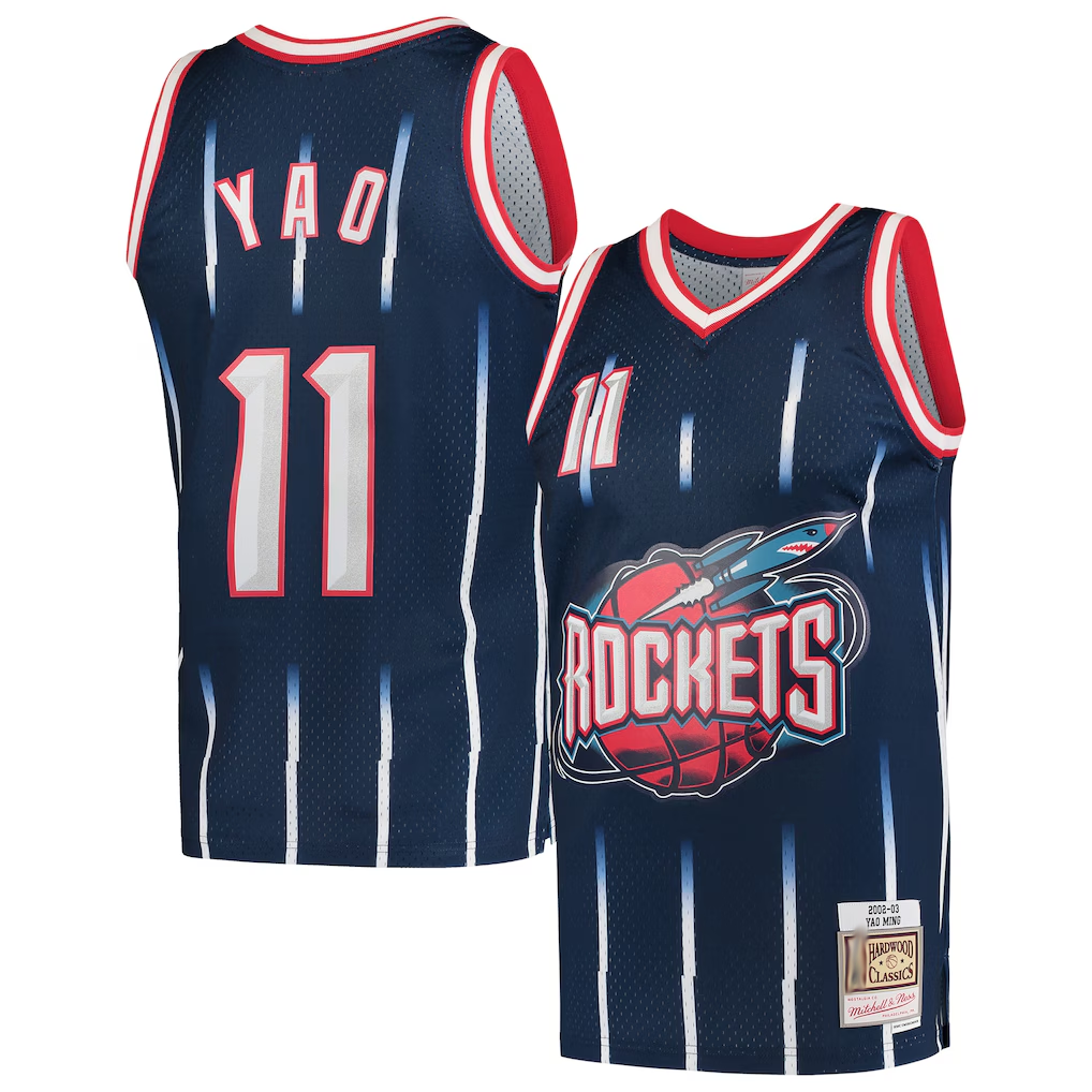 Fenge H.Rockets #11 Yao Ming Mitchell & Ness Navy 2002-2003 Hardwood Classics Swingman Stitched Jerseys