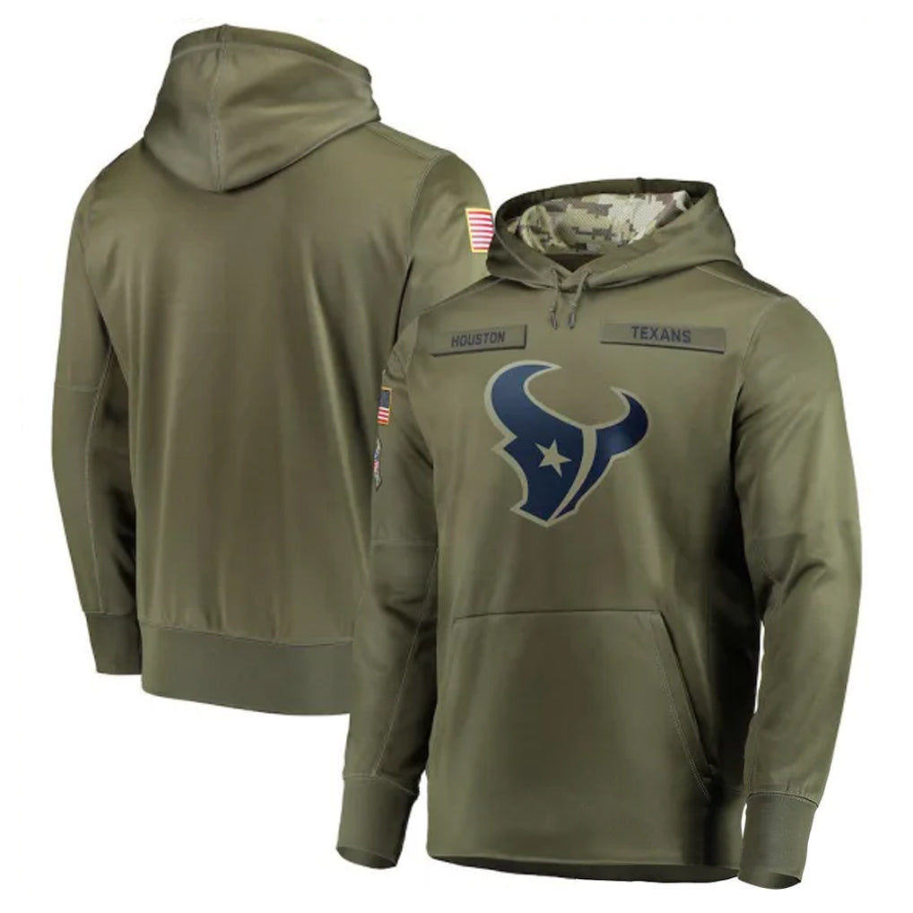 Fenge H.Texans Olive Salute to Service Pullover Hoodies Home Game Blank Player Stitched Jerseys