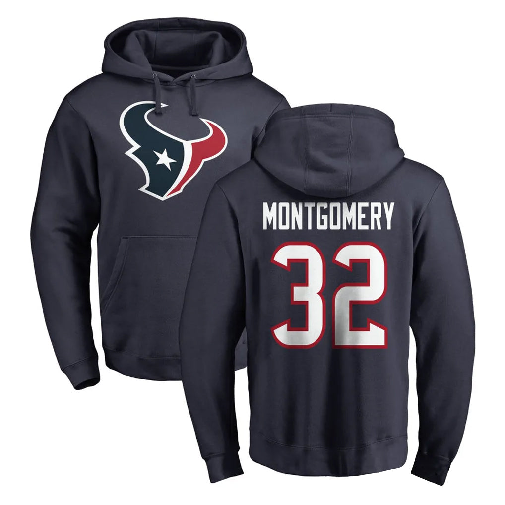 Fenge H.Texans #32 David Montgomery Player Navy Pro Line Pullover Hoodie Limited Game Stitched Jerseys