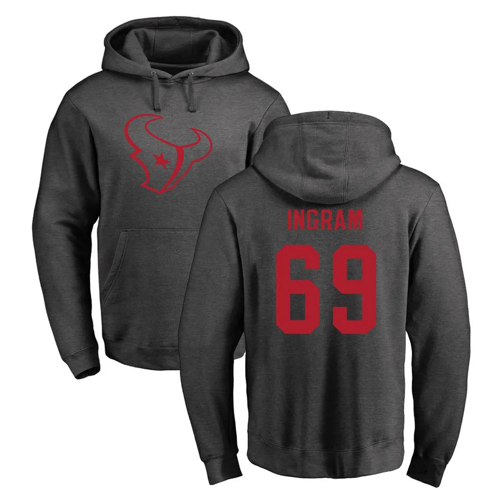 Fenge H.Texans #69 Ed Ingram Player Gray Pro Line Pullover Hoodie Limited Game Stitched Jerseys