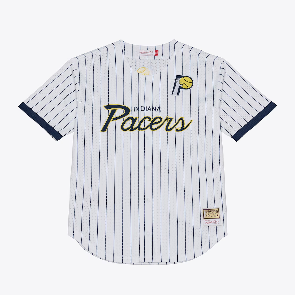 Fenge I.Pacers Mitchell & Ness White Head Coach Pinstripe Mesh Full-Button Baseball Jerseys