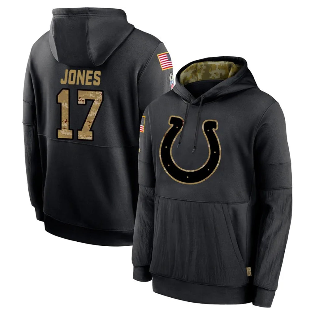 Fenge IN.Colts #17 Daniel Jones Player Black Salute to Service Hoodies Limited Game Stitched Jerseys