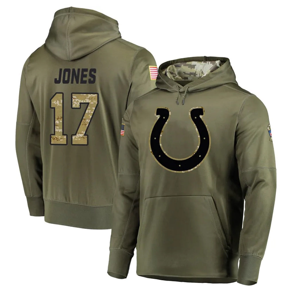 Fenge IN.Colts #17 Daniel Jones Player Olive Salute to Service Pullover Hoodies Home Game Stitched Jerseys