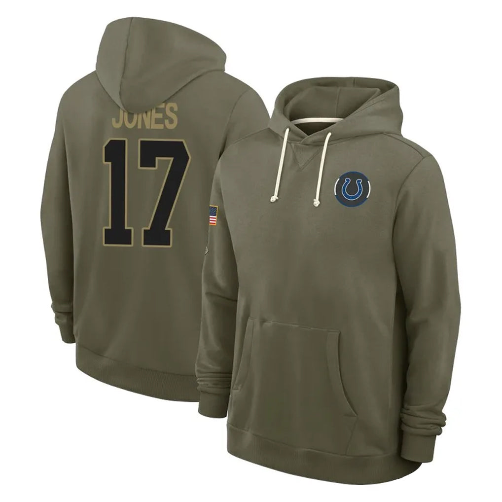 Fenge IN.Colts #17 Daniel Jones Player Olive Salute to Service Pullover Hoodies Limited Stitched Jerseys