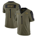 Fenge J.Jaguars #1 Montaric Brown Player Olive Salute To Service Limited Game Stitched Jerseys