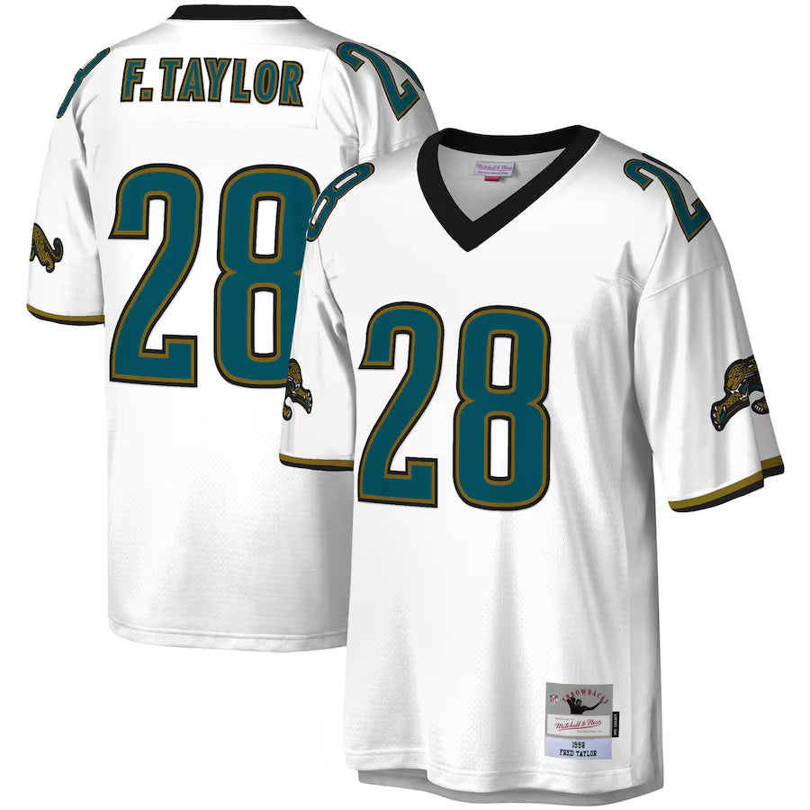 Fenge J.Jaguars #28 Fred Taylor Player Mitchell & Ness White Legacy Replica Stitched Jerseys