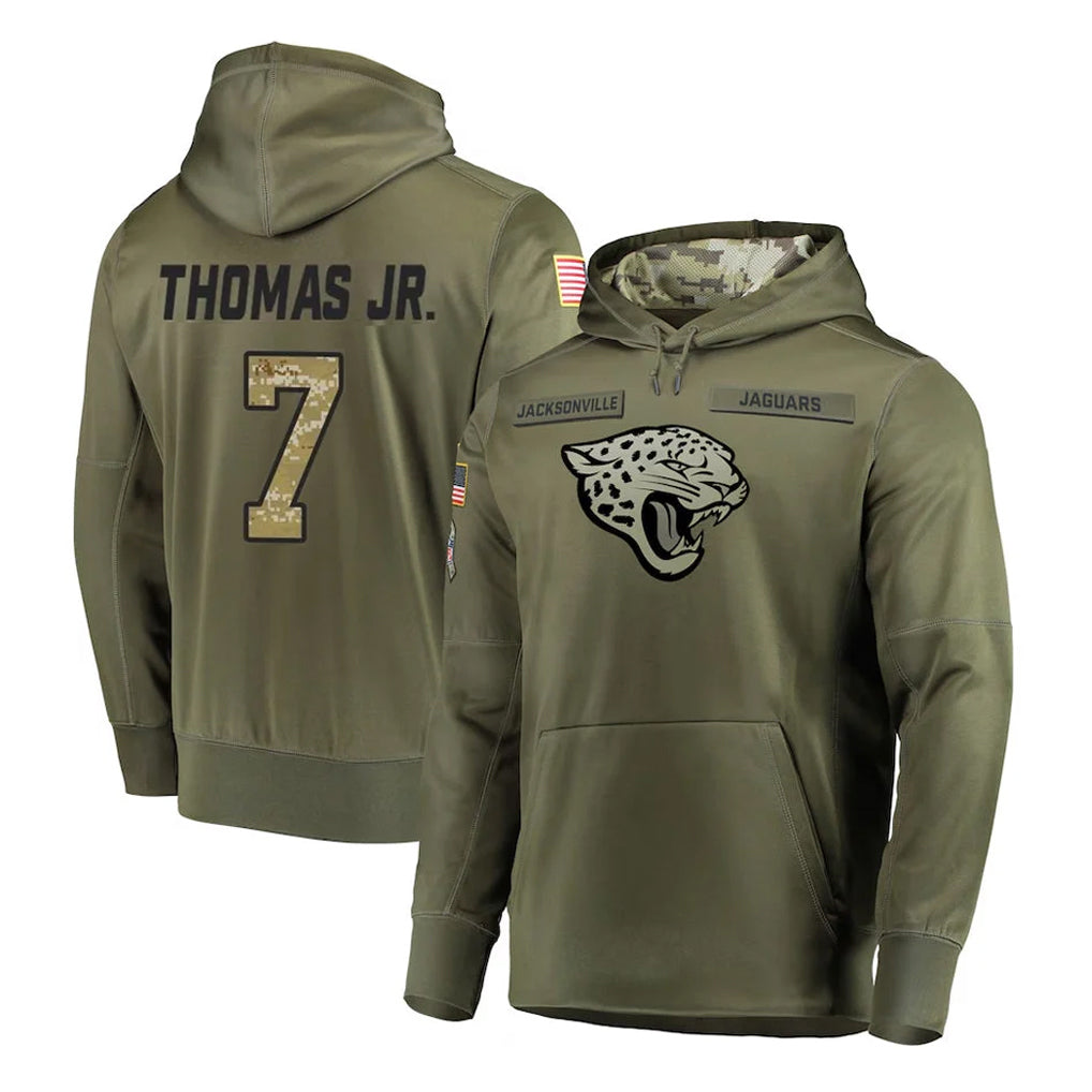 Fenge J.Jaguars #7 Brian Thomas Jr. Player Olive Salute to Service Pullover Hoodies Home Game Stitched Jerseys