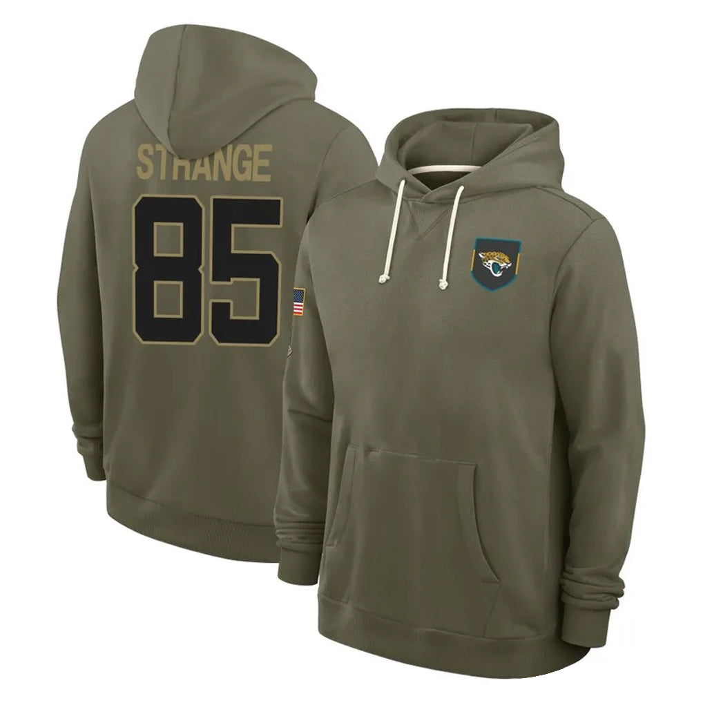 Fenge J.Jaguars #85 Brenton Strange Player Olive Salute to Service Pullover Hoodies Limited Stitched Jerseys
