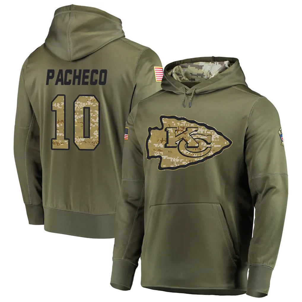 Fenge KC.Chiefs #10 Isiah Pacheco Player Salute to Service Limited Olive Hoodies Stitched Jerseys