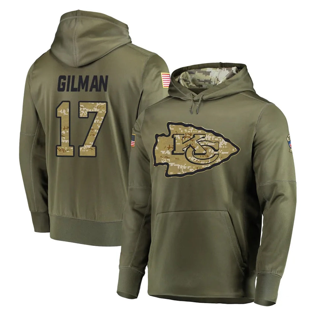 Fenge KC.Chiefs #17 Alohi Gilman Player Olive Salute to Service Pullover Hoodies Home Game Stitched Jerseys