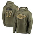 Fenge KC.Chiefs #17 Alohi Gilman Player Olive Salute to Service Pullover Hoodies Home Game Stitched Jerseys