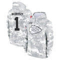 Fenge KC.Chiefs #1 Xavier Worthy Player Arctic Camo Salute to Service Hoodies Stitched Jerseys