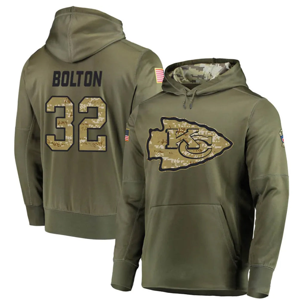 Fenge KC.Chiefs #32 Nick Bolton Player Salute to Service Limited Olive Hoodies Stitched Jerseys