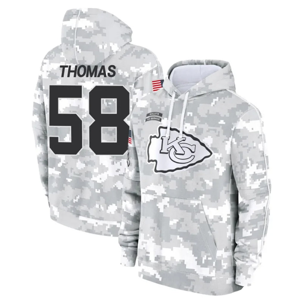 Fenge KC.Chiefs #58 Derrick Thomas Player Arctic Camo Salute to Service Hoodies Stitched Jerseys
