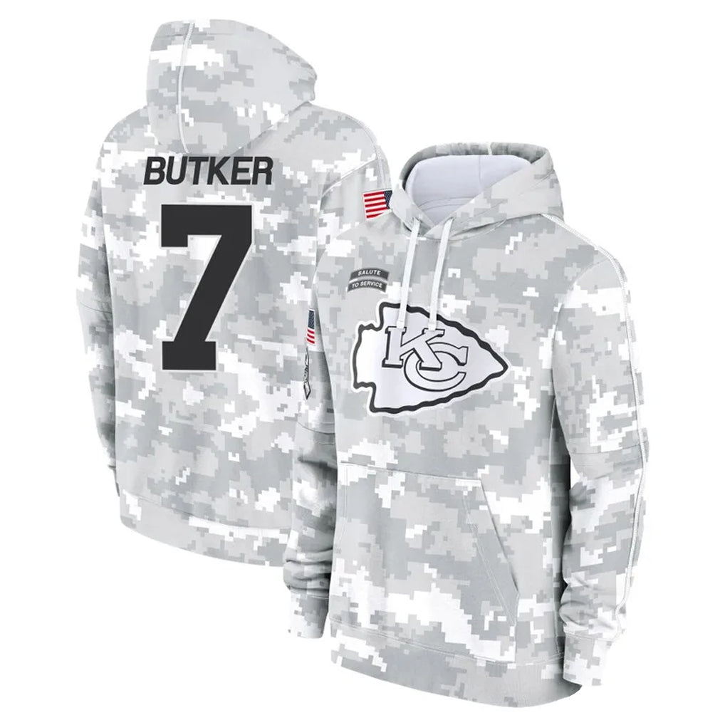 Fenge KC.Chiefs #7 Harrison Butker Player Arctic Camo Salute to Service Hoodies Stitched Jerseys