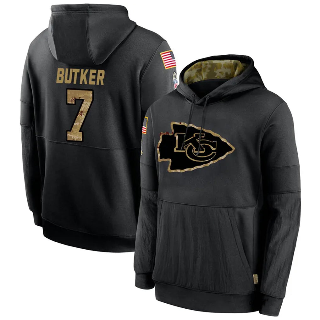Fenge KC.Chiefs #7 Harrison Butker Player Black Salute to Service Hoodies Stitched Jerseys