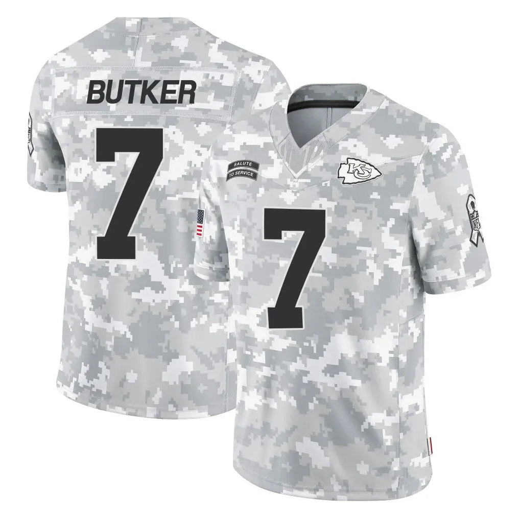 Fenge KC.Chiefs #7 Harrison Butker Player Limited Arctic Camo Salute to Service Stitched Jerseys