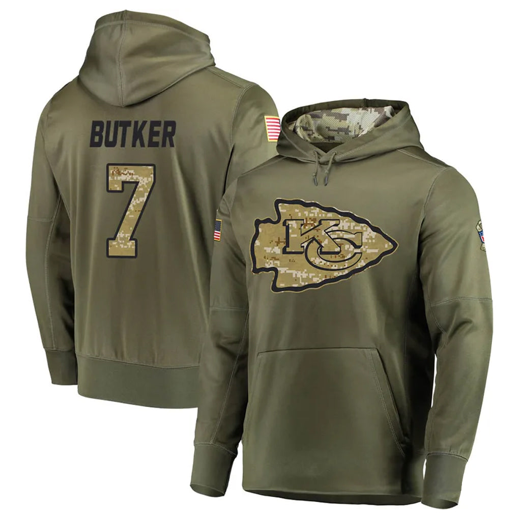 Fenge KC.Chiefs #7 Harrison Butker Player Salute to Service Limited Olive Hoodies Stitched Jerseys