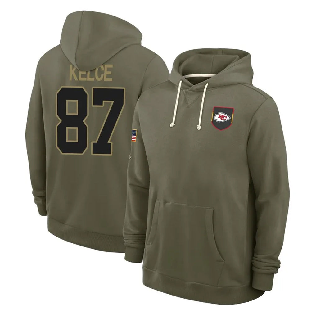 Fenge KC.Chiefs #87 Travis Kelce Player Olive Salute to Service Hoodies Stitched Jerseys