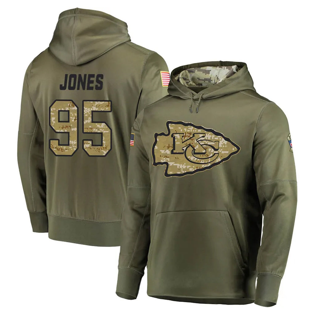 Fenge KC.Chiefs #95 Chris Jones Player Olive Salute to Service Pullover Hoodies Home Game Stitched Jerseys