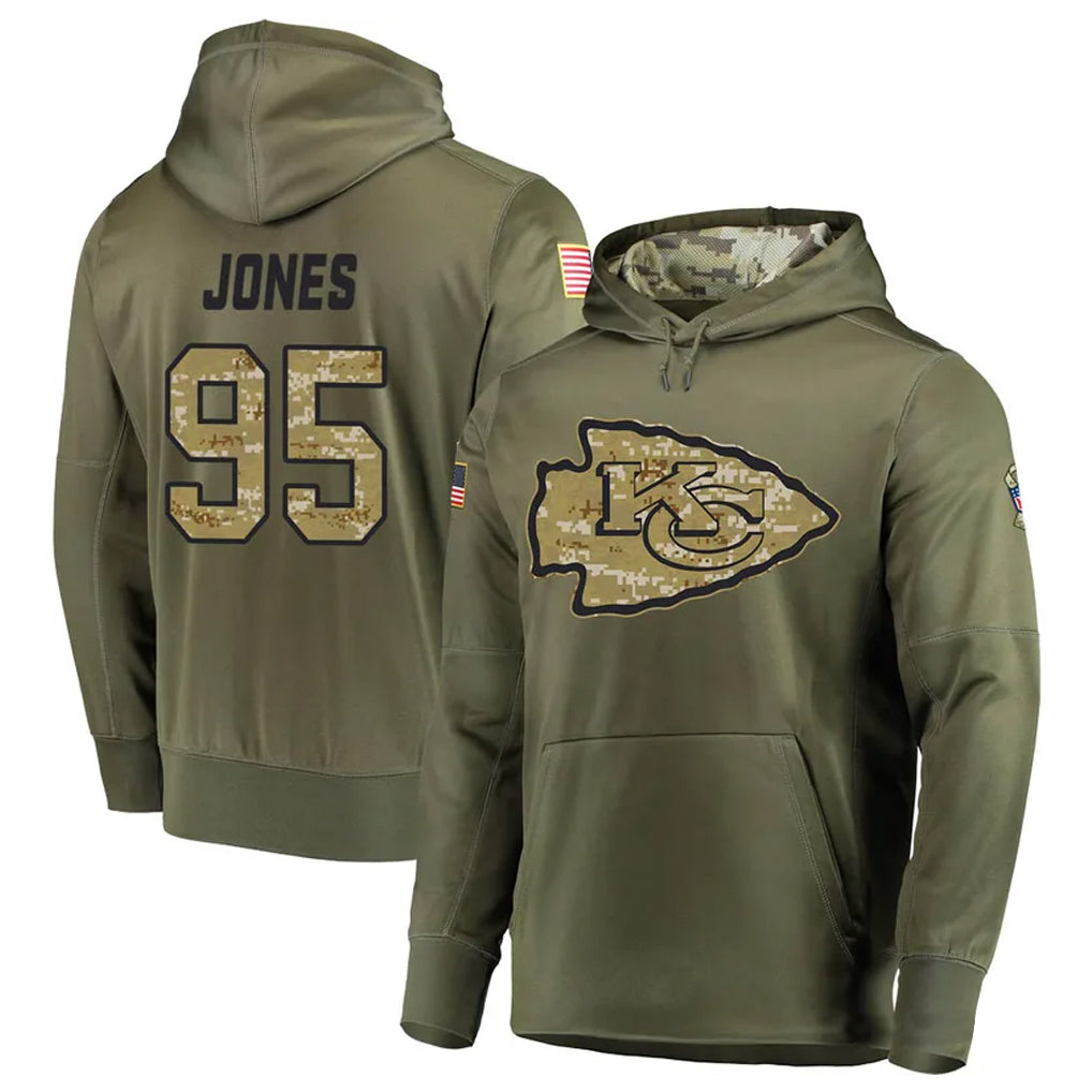 Fenge KC.Chiefs #95 Chris Jones Player Salute to Service Limited Olive Hoodies Stitched Jerseys