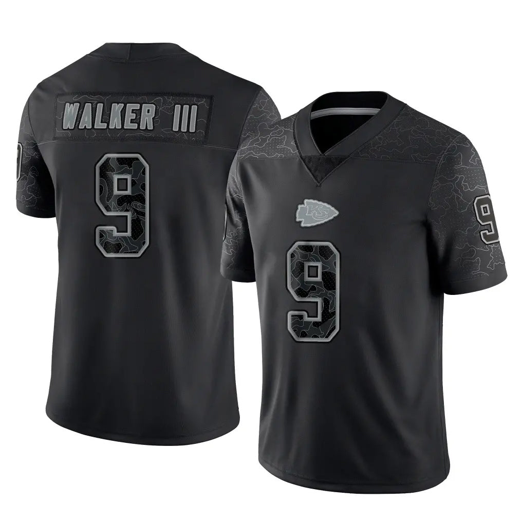 Fenge KC.Chiefs #9 Kenneth Walker III Player Black Limited Reflective Game Stitched Jerseys