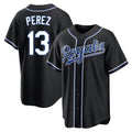 Fenge KC.Royals #13 Salvador Perez Player Black Carbon Fashion Home Game Stitched Jerseys