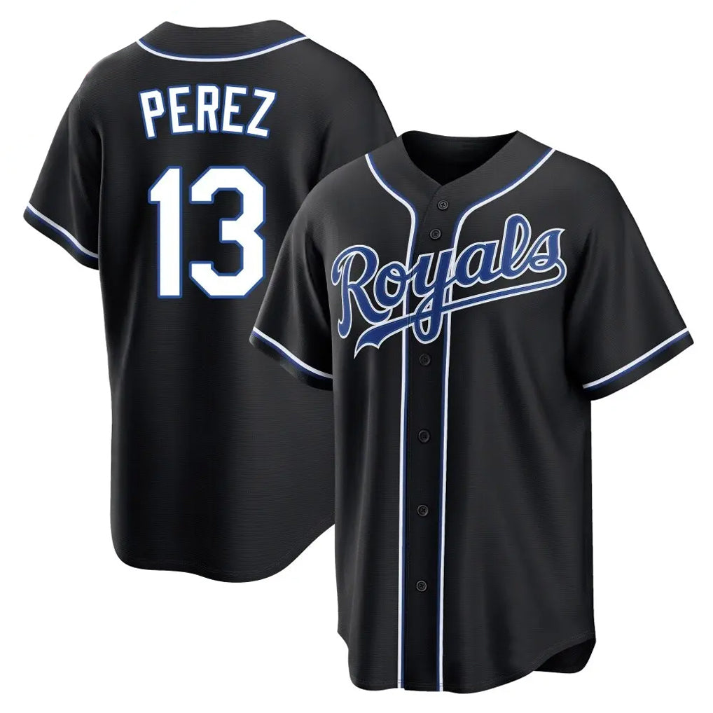 Fenge KC.Royals #13 Salvador Perez Player Black Carbon Fashion Home Game Stitched Jerseys