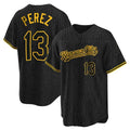 Fenge KC.Royals #13 Salvador Perez Player Black Snake Skin City Game Stitched Jerseys
