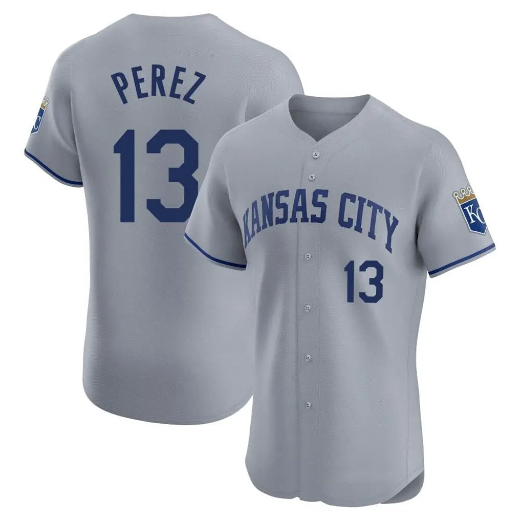 Fenge KC.Royals #13 Salvador Perez Player Gray Limited Elite Home Stitched Jerseys