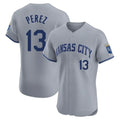 Fenge KC.Royals #13 Salvador Perez Player Gray Limited Elite Home Stitched Jerseys