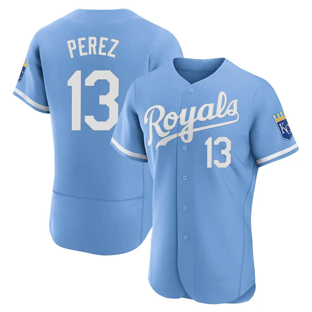 Fenge KC.Royals #13 Salvador Perez Player Light Blue Alt Limited Elite Home Stitched Jerseys
