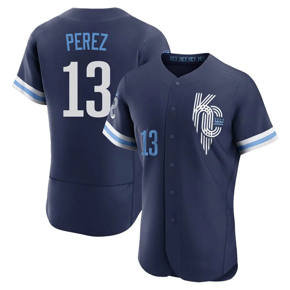 Fenge KC.Royals #13 Salvador Perez Player Navy City Connect Limited Elite Home Stitched Jerseys