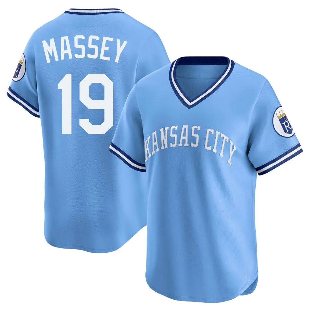 Fenge KC.Royals #19 Michael Massey Player Light Blue Limited Throwback Cooperstown Collection T-shirt Stitched Jerseys