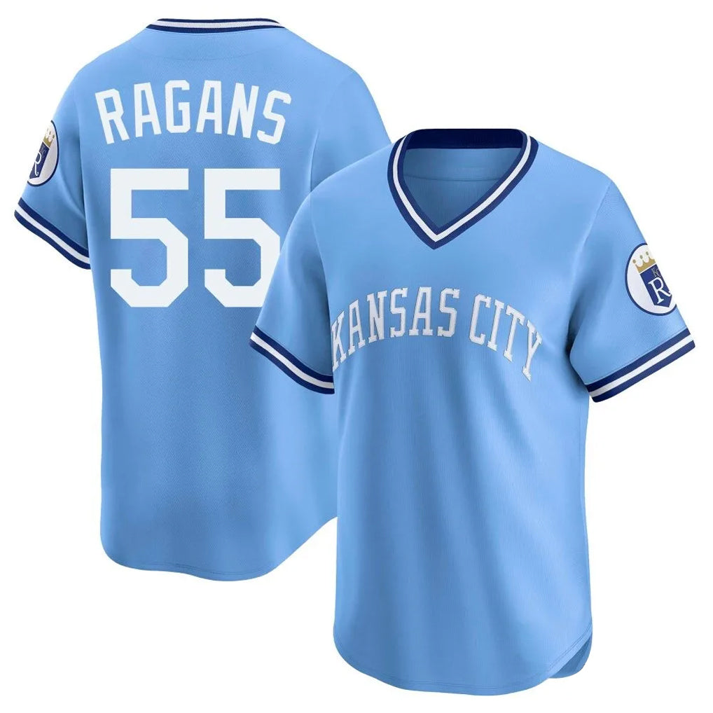 Fenge KC.Royals #55 Cole Ragans Player Light Blue Limited Throwback Cooperstown Collection T-shirt Stitched Jerseys