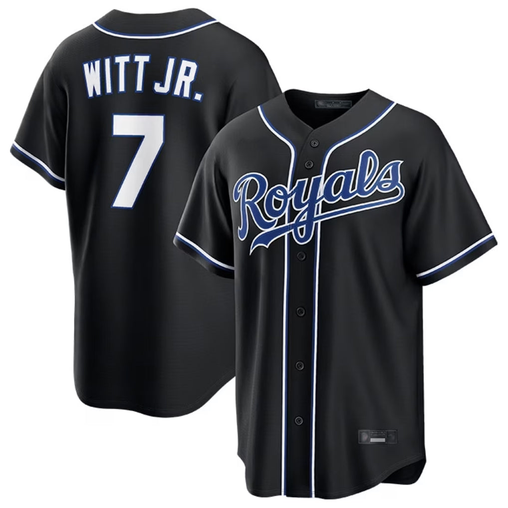 Fenge KC.Royals #7 Bobby Witt Jr. Player Black Carbon Fashion Home Game Stitched Jerseys