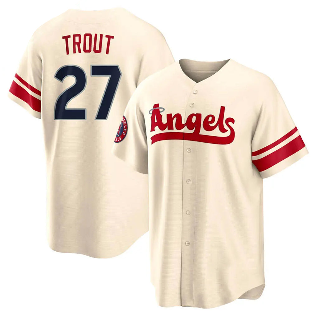 Fenge LA.Angels #27 Mike Trout Player Cream City Connect Home Stitched Jerseys