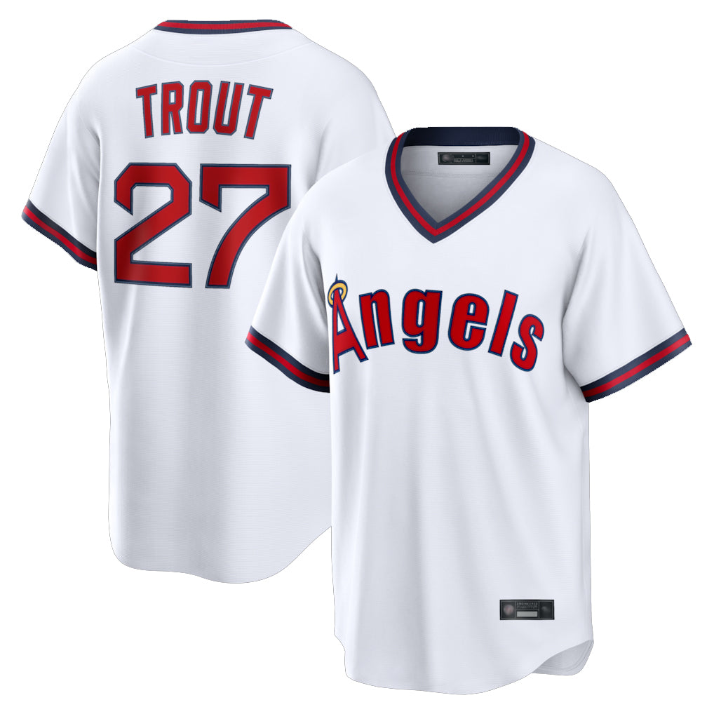 Fenge LA.Angels #27 Mike Trout Player White T-shirt Home Game Stitched Jerseys