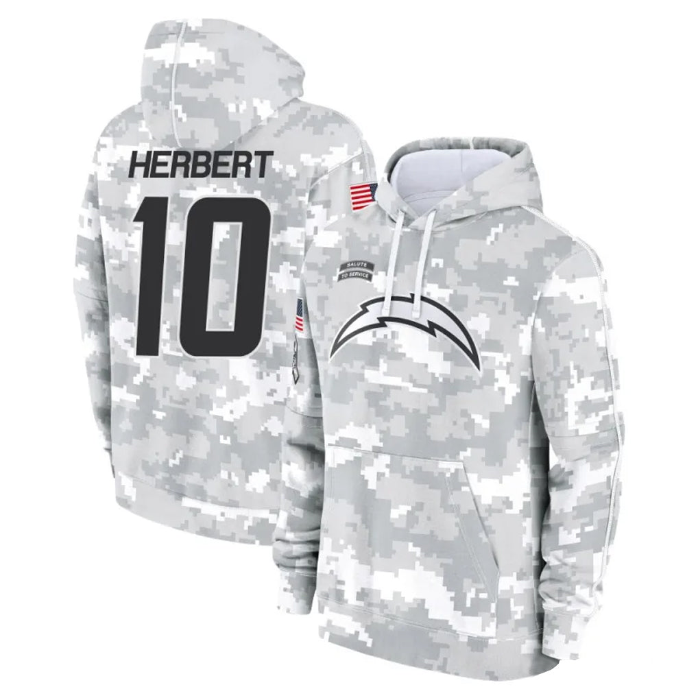 Fenge LA.Chargers #10 Justin Herbert Player Arctic Camo Salute To Service Limited Hoodies Game Stitched Jerseys