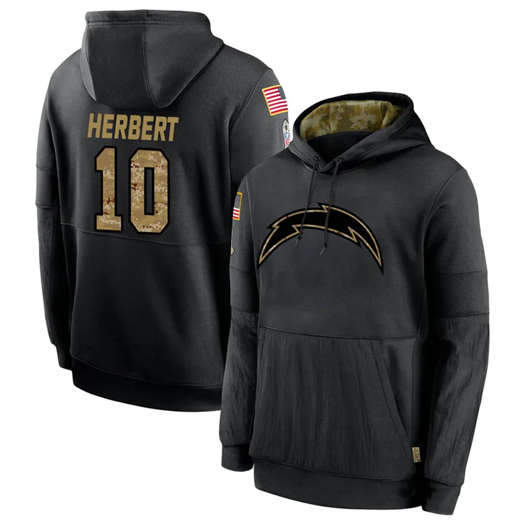 Fenge LA.Chargers #10 Justin Herbert Player Salute To Service Black Hoodies Game Stitched Jerseys